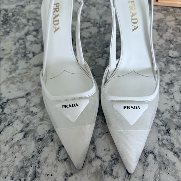 Prada White Mesh Heel Slingbacks - Picture 2 of 7